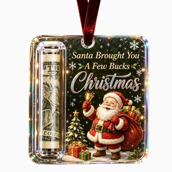 LEOFI Christmas Cash Gift Ornament, Acrylic Money Holder for Cash and Gift Cards, Clear Christmas Tree Decoration
