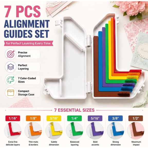 LEOFI Paper Crafting Alignment Guides Set with Storage Case, Scrapbooking Tools Precision Layering Alignment Tool, 7 Sizes-Scrapbooking Tool Kits