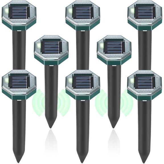 LEOFI Solar Mole Repellent,8 Pack Outdoor Gopher Repellent Ultrasonic Mole Repellent Stakes Waterproof Sonic Mole Spikes for Garden Yard Home Use,Get Rid of Moles Groundhog Snake Repellent