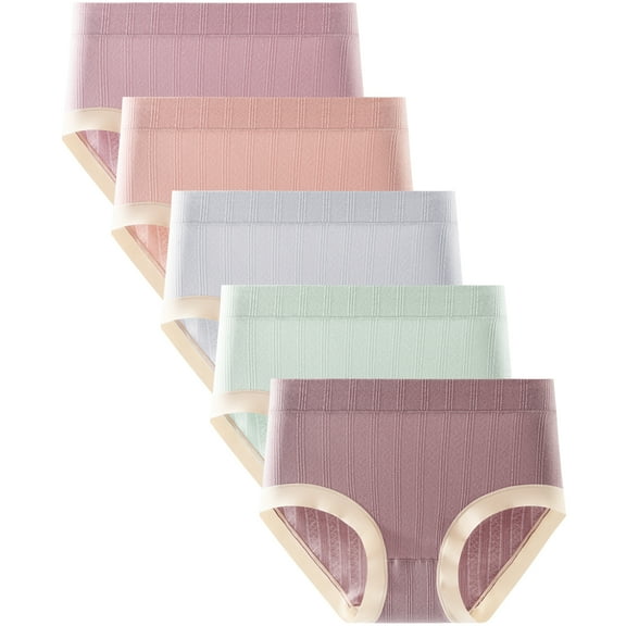LEOKE Cotton Underwear for Women High Waisted Full Coverage Briefs Ladies Panties 5 Pack Random Color, Size 7
