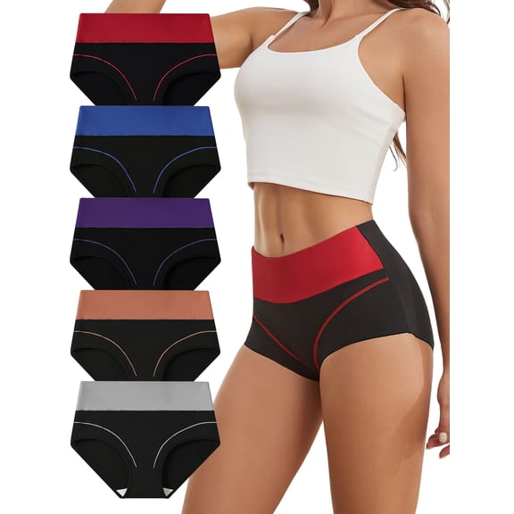 LEOKE Underwear for Women High Waisted Panties Full Coverage Briefs 5 Pack, Sizes 4-10