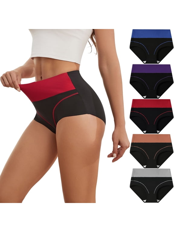 Underwear for Women High Waisted Panties Full Coverage Briefs 5 Pack, Size 8