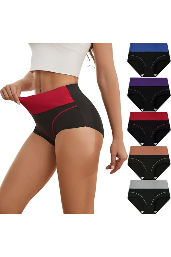 Underwear for Women High Waisted Panties Full Coverage Briefs 5 Pack, Size 8