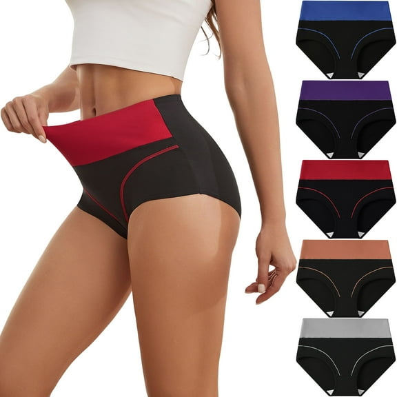 LEOKE Underwear for Women High Waisted Panties Full Coverage Briefs 5 Pack, Size 4