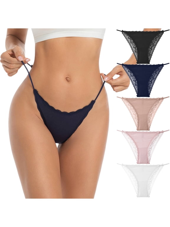 Cotton Underwear for Women String Bikini Panties Sexy Lace Cheeky Briefs 5 Pack S-XL
