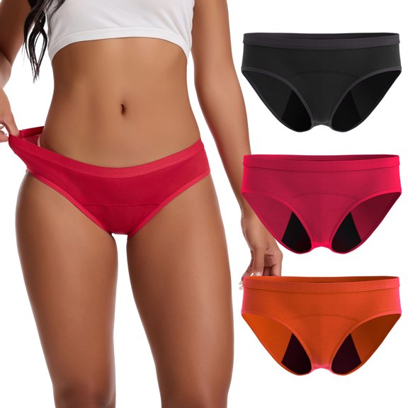 LEOKE Women's Period Underwear, Reusable Menstrual Leakproof Panties 3 Pack, XS-2XL