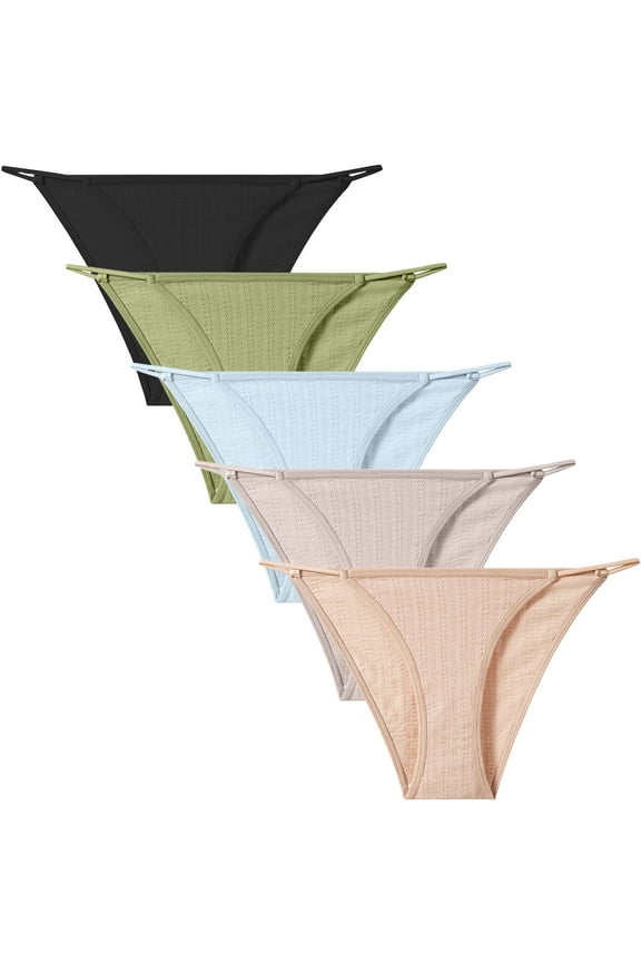 Women's String Bikini Panties Cotton High Cut Cheeky Underwear 5 Pack Small