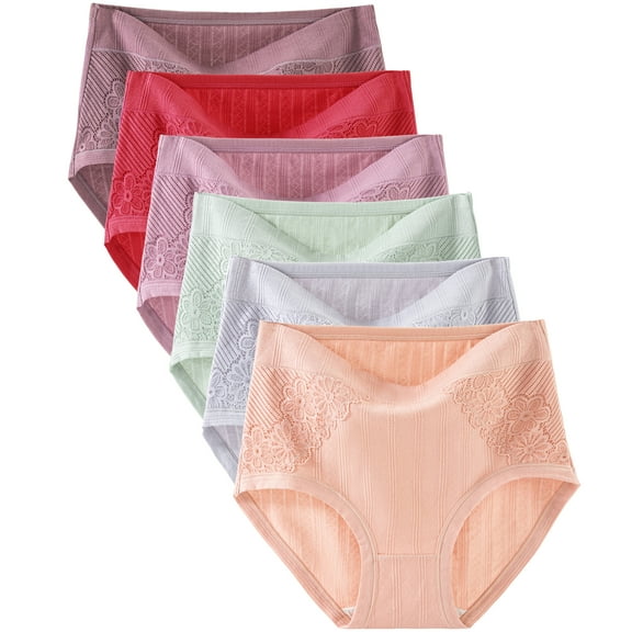 LEOKE Women's Underwear Cotton High Waisted Panties Soft Full Coverage Ladies Briefs 6-Pack,Size 5