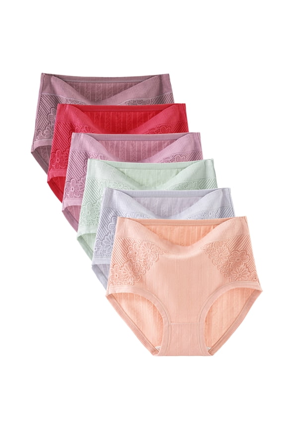 Women's Underwear Cotton High Waisted Panties Tummy Control Ladies Briefs 6-Pack,Size 5