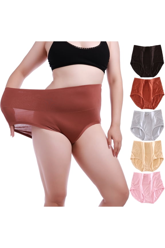 Women's Underwear High Waisted Ladies Panties Soft Full Coverage Briefs 5 Pack, Size 10