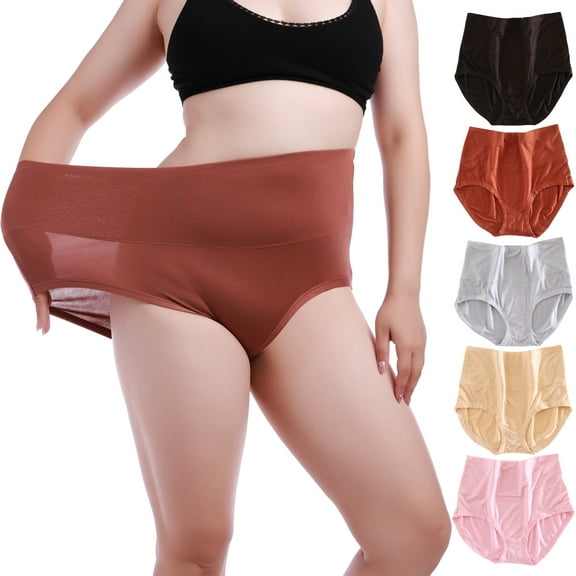 LEOKE Women's Underwear High Waisted Ladies Panties Soft Full Coverage Briefs 5 Pack, Size 9