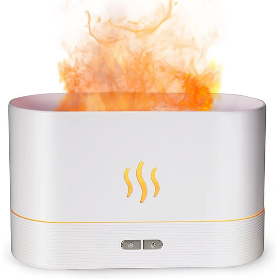 LEOM Flame Air Diffuser 180ml Noiseless Flame Humidifier with 6 Essential Oils, Aromatherapy Diffuser, White