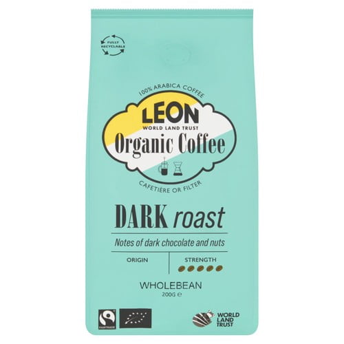 LEON Dark Roast Coffee Beans 200g, British Import (Pack of 2)