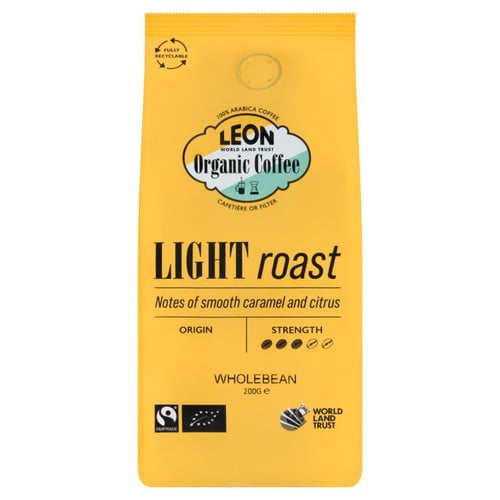 LEON Light Roast Coffee Beans 200g, British Import (Pack of 2)
