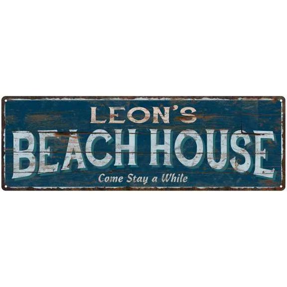 LEON'S Beach House Blue Rustic Cabin Home Decor 8x24 Metal 108240026483