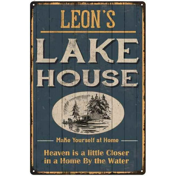 LEON'S Lake House Blue Cabin Home Decor Gift 12x18 Metal 112180038483