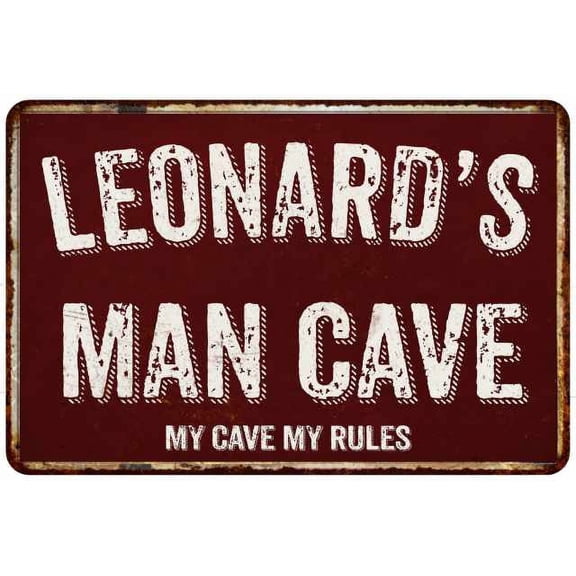 LEONARD'S Man Cave Red Grunge Sign Metal 8x12 Decor 208120003414