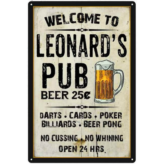 LEONARD'S Pub Sign Vintage Man Cave Bar Wall Decor Gift 8x12 Metal 108120028110