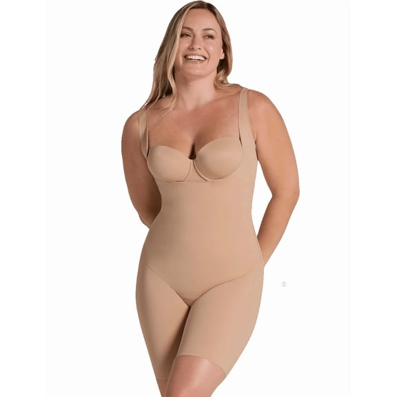 LEONISA TotalSculpt Undetectable Step-in Mid-Thigh Body Shaper GOLD/BEIGE LARGE