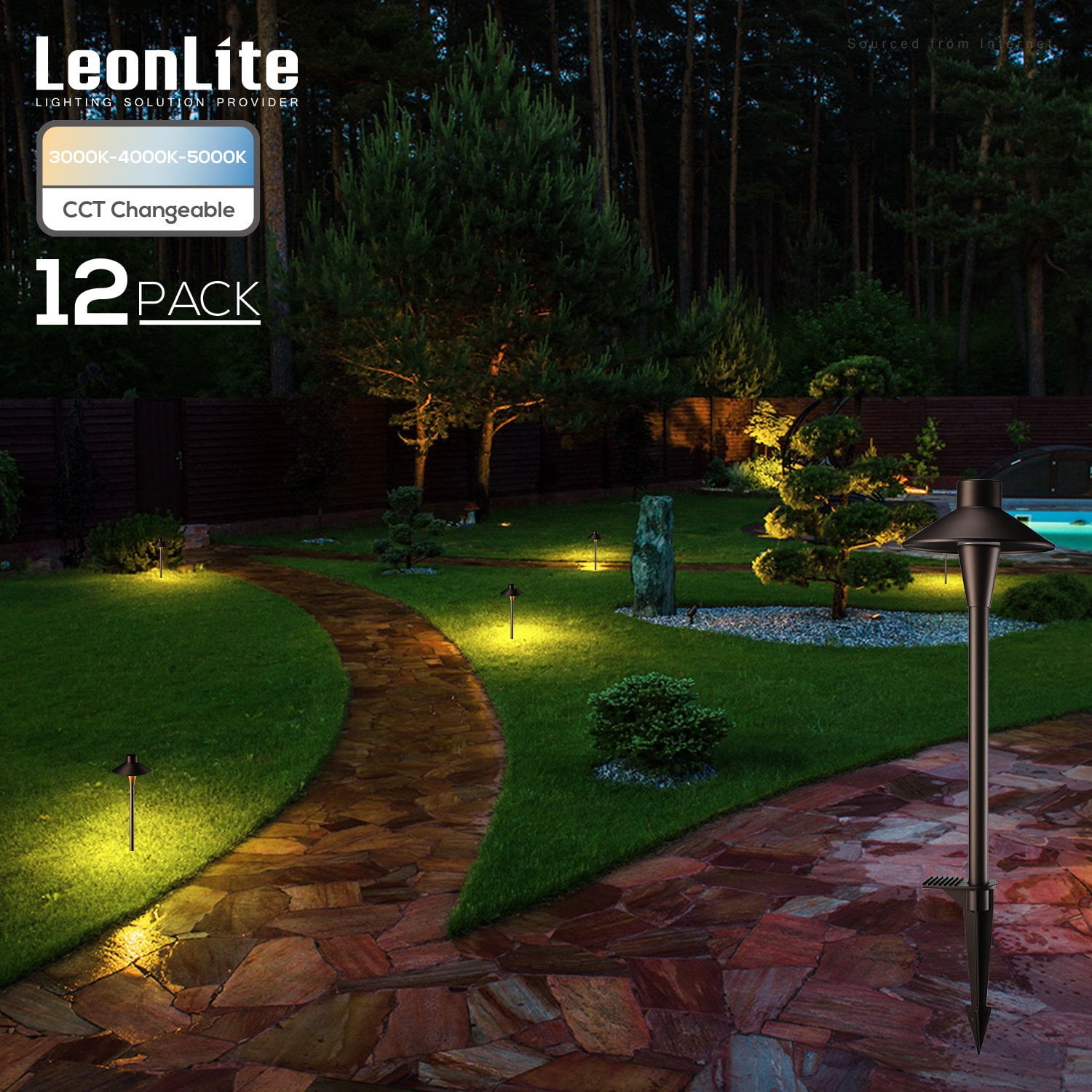 LEONLITE 12 Pack 3CCT LED Landscape Lights, 12V Low Voltage Aluminum  Pathway Lights, Warm White/Cool White/Daylight Selectable, UL Listed Cord 