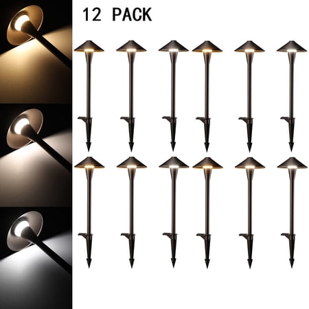LEONLITE 12 Pack 3CCT LED Landscape Lights, Low Voltage Outdoor Pathway Lights, Wired Walkway Light, IP65 Waterproof, 12-24V AC/DC