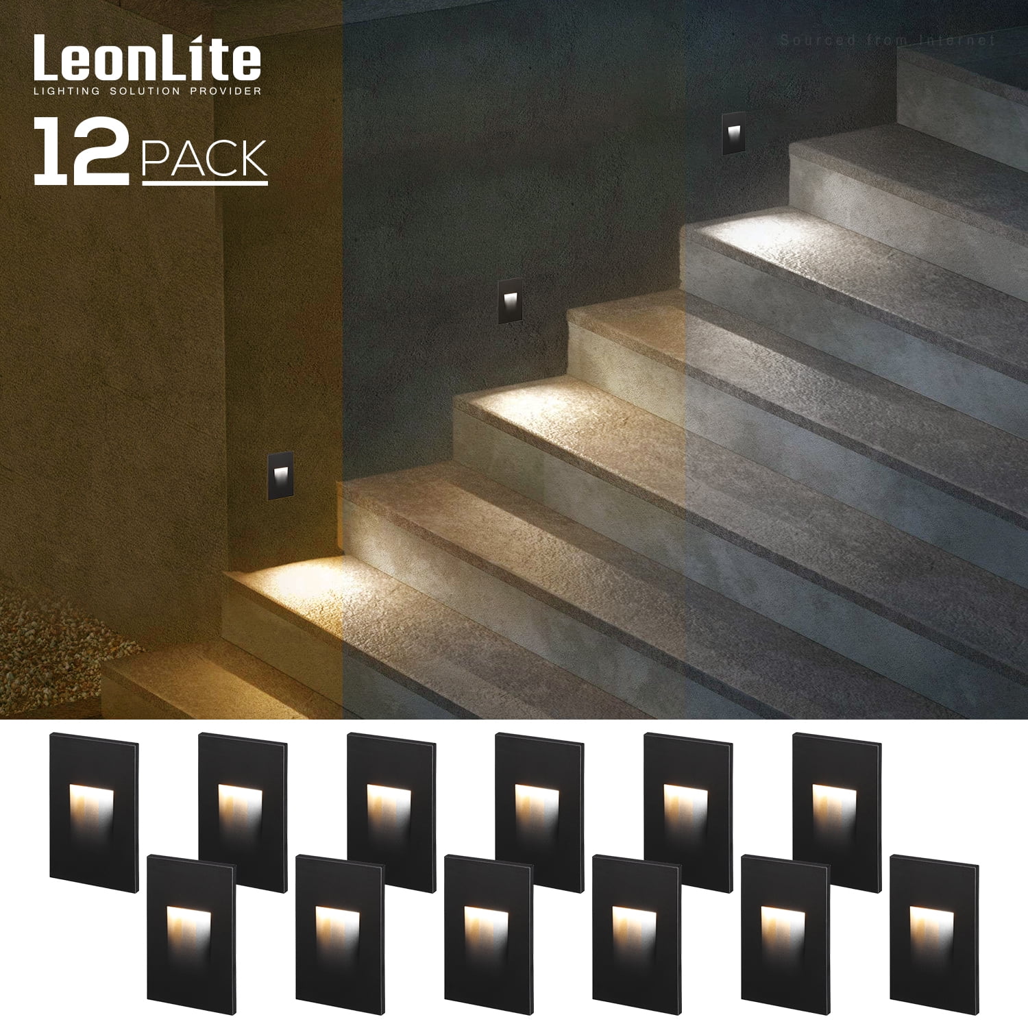 LEONLITE 12 Pack 3CCT LED Stair Light Weatherproof for Patio Pool