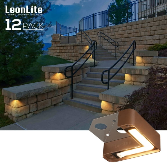 LEONLITE 12 Pack 3CCT LED Step Light, 2700K/3000K/4500K Selectable, Corner Hardscape Lights, 12-24V Low Voltage Retaining Wall Lights, Outdoor Deck Light