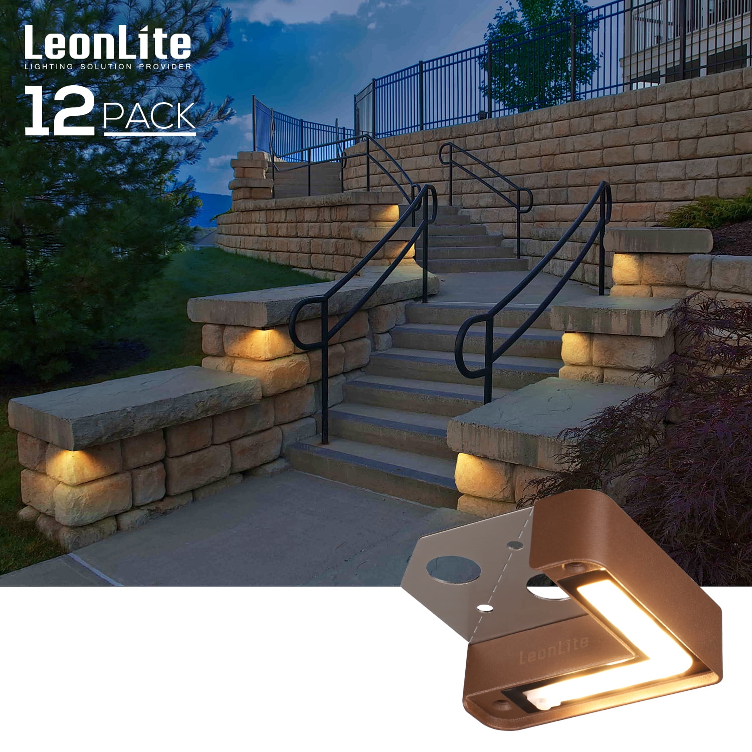 LEONLITE 12 Pack 3CCT LED Step Light, 2700K/3000K/4500K Selectable