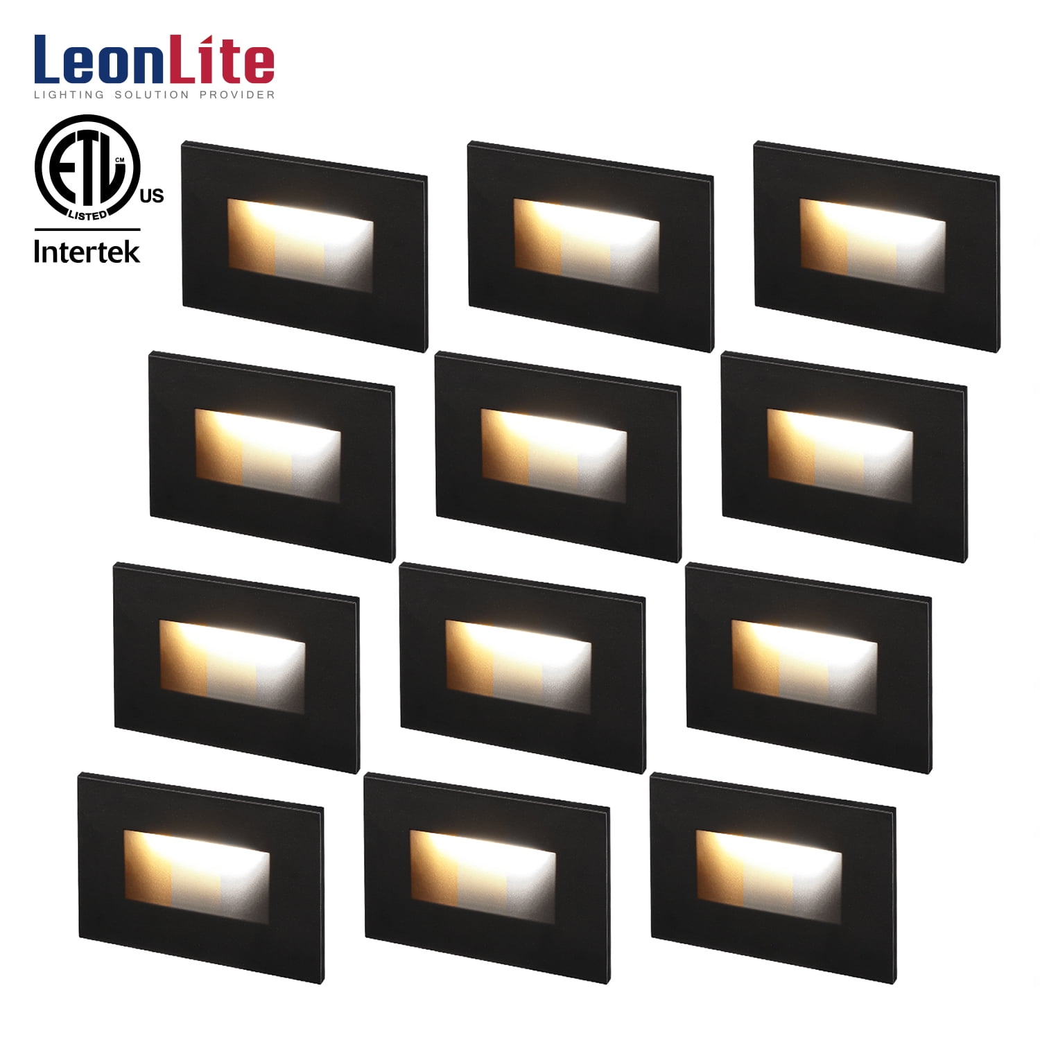 LEONLITE 12 Pack 3CCT LED Step Lights, 120V Dimmable Stair Lights Indoor Outdoor Ultra Bright