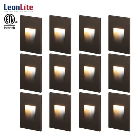 LEONLITE 12 Pack 3CCT LED Step Lights, 120V Dimmable Stair Lights Indoor Outdoor Ultra Bright, Aluminum, 3K/4K/5K Selectable for Modern Patio Deck Steps, Oil Rubbed Bronze