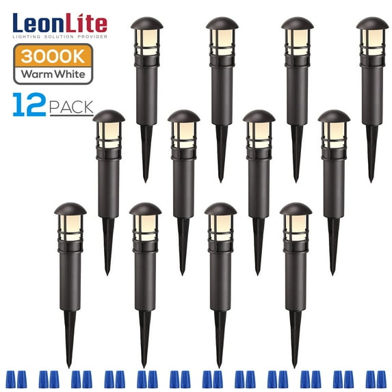 LEONLITE 12 Pack 3W LED Landscape Light, Waterproof, 12V Low Voltage, 3000K Warm White, Aluminum Housing with Ground Stake, 3 Years Warranty, for Outdoor Pathway, Lawn Path, Garden Yard