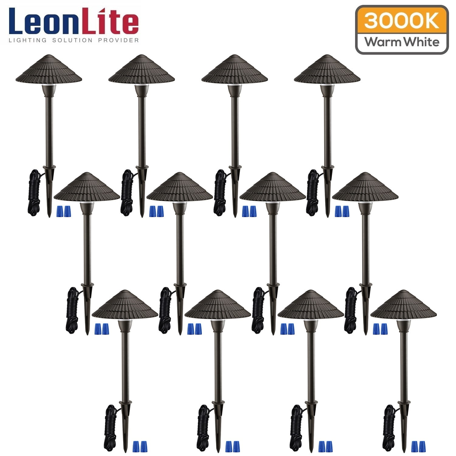 LEONLITE 12-Pack 3W LED Landscape Light, Waterproof, 12V Low Voltage, 3000K  Warm White, Aluminum Housing with Ground Stake, Years Warranty, Mushroom  Shape for Outdoor Pathway, Garden Yard