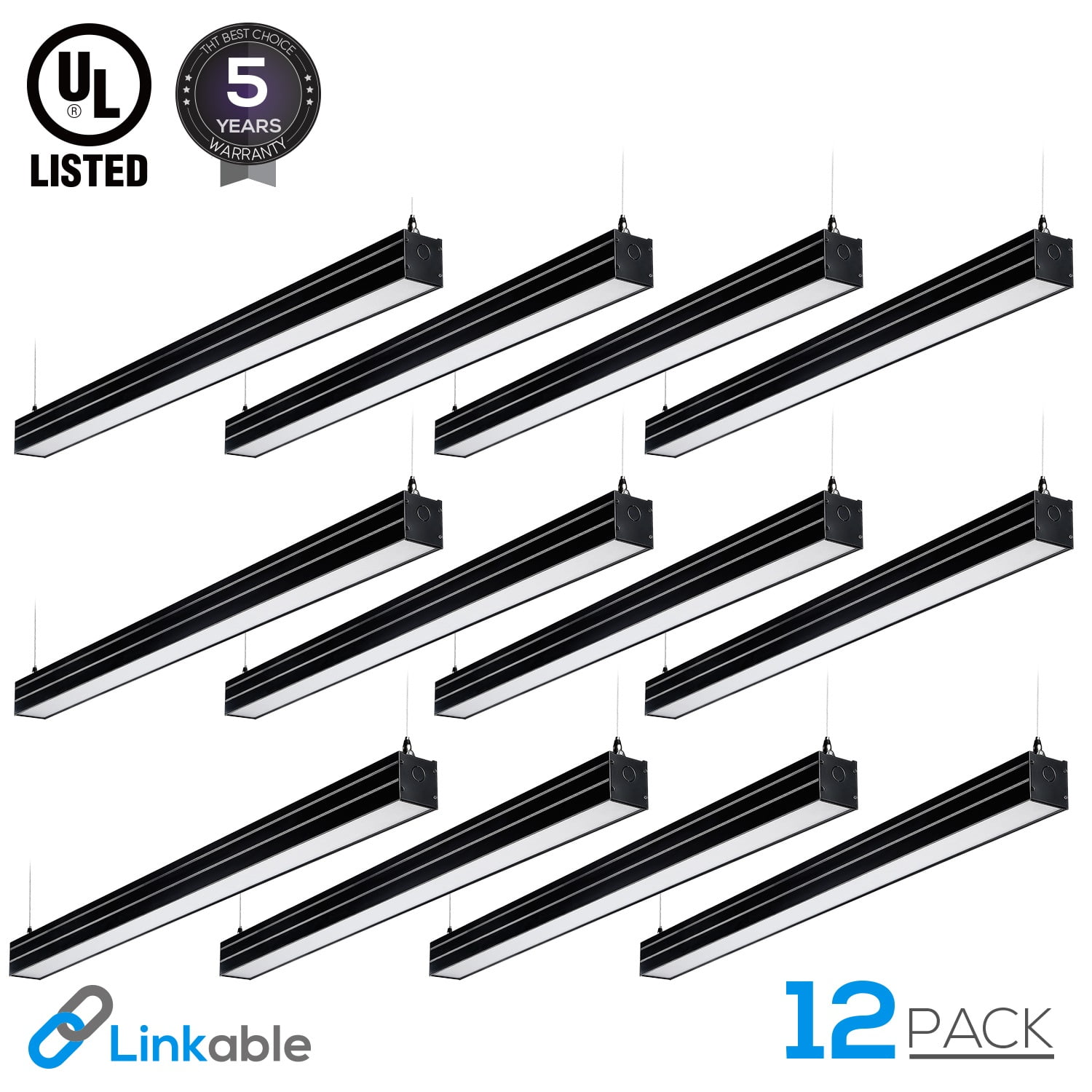 LEONLITE 12 Pack 4ft LED Dimmable Ceiling Lighting Fixture, 4600lm