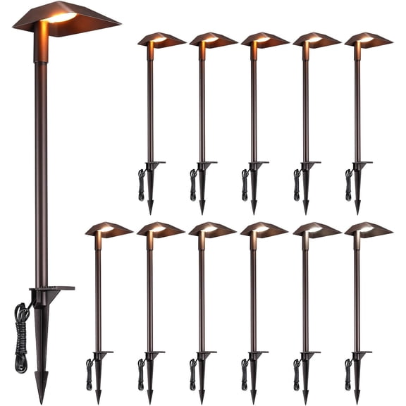 LEONLITE 12-Pack 5CCT Anti-Glare Low Voltage Pathway Lights, 5W Wired LED Landscape Path Aluminum IP65 Outdoor Lighting for Walkway Yard, 1800K/2700K/3000K/4000K/5000K, ETL