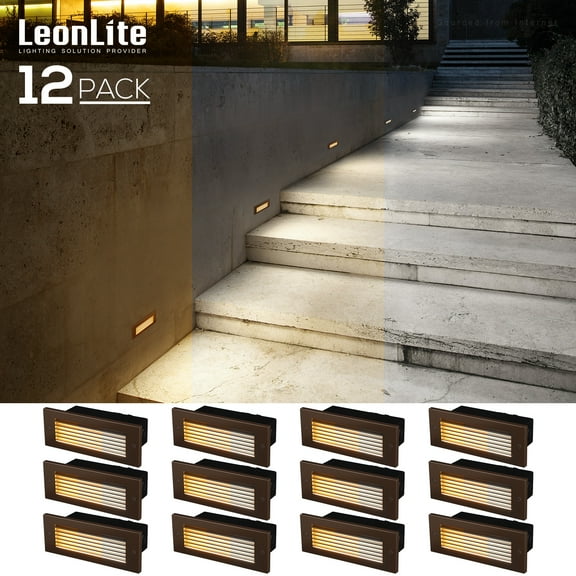 LEONLITE 12 Pack Dimmable LED Deck Lights, 120V-277V, 1800K/2700K/3000K/4000K/5000K Selectable, Aluminum Anti-Glare Step Stair Light