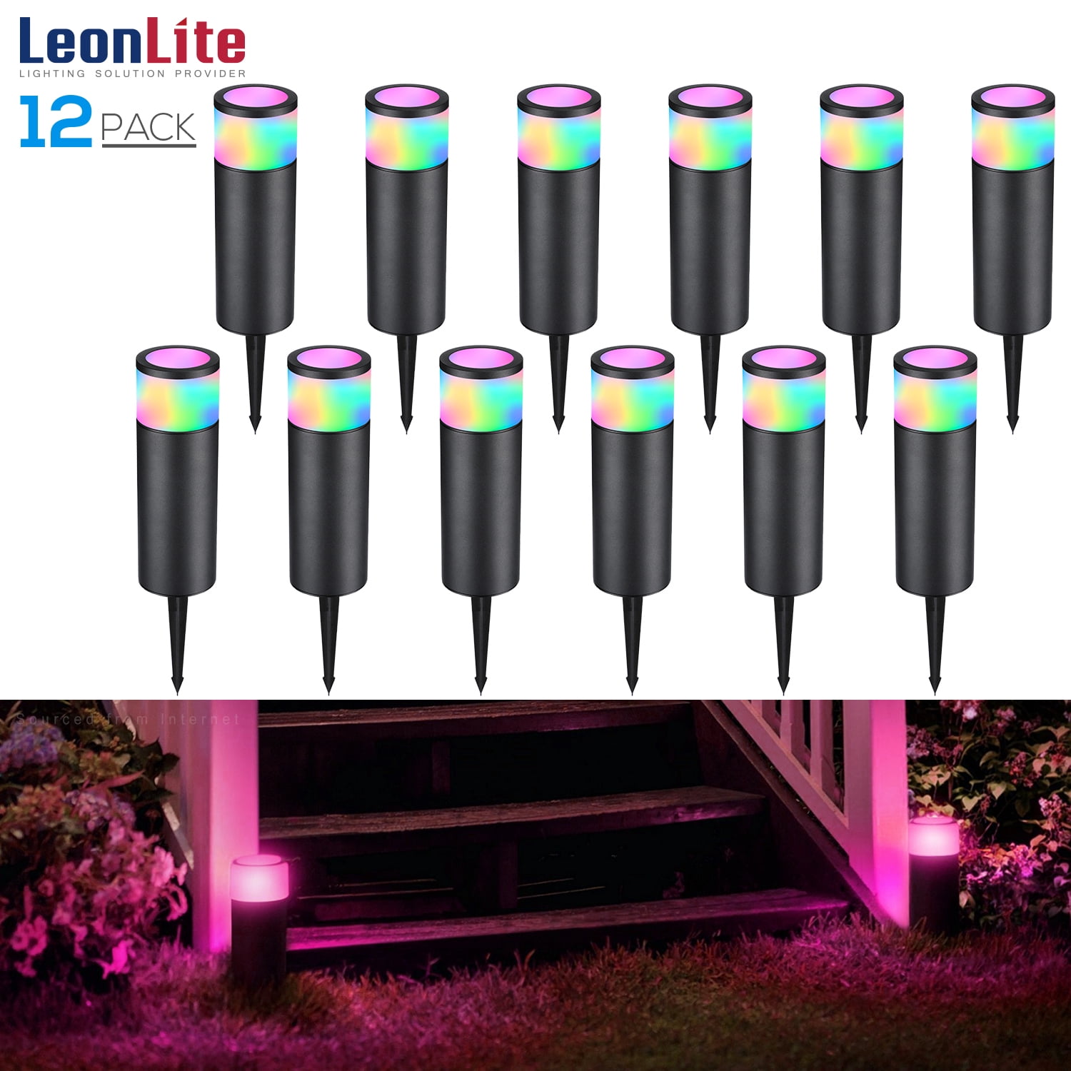 LEONLITE 12 Pack Low Voltage Color Changing LED Landscape Lighting, 4.5W  Bollard Pathway Lights, 12V-24V AC/DC, Aluminum