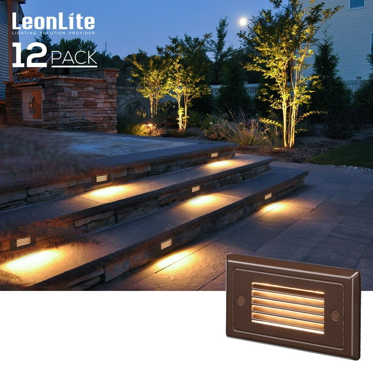 LEONLITE 12 Pack Low Voltage Deck Wall Light 3W Surface Mount LED Step Lights IP65 Waterproof Warm White