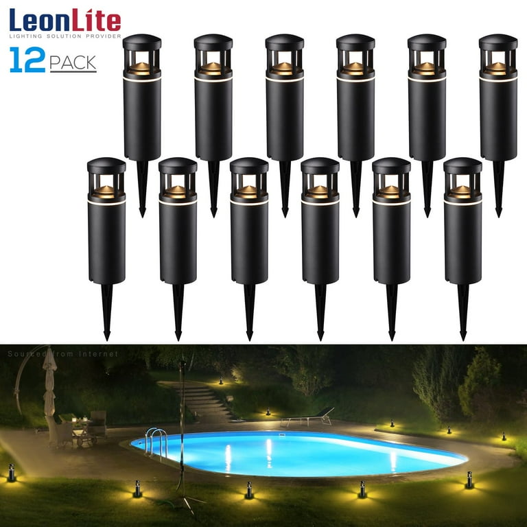 LEONLITE 12 Pack Low Voltage LED Landscape Lighting UL Listed LED Pathway Light Outdoor Bollard Lighting Walmart