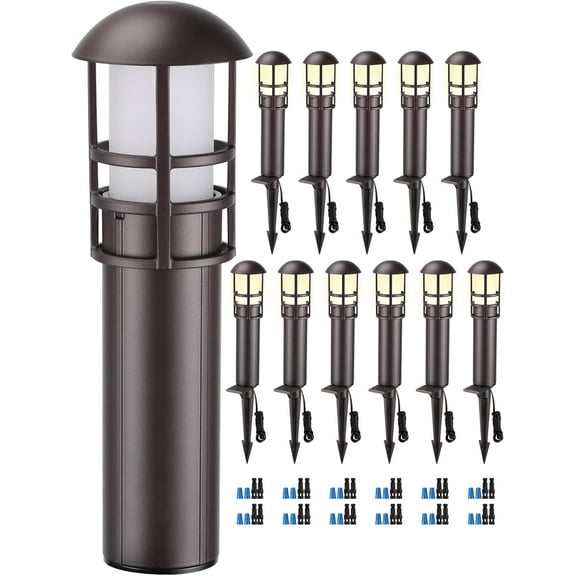 LEONLITE 12-Pack Low Voltage Landscape Pathway Lights 3W Lighting 12-24V LED Bollard Path Wired CRI 90+ Aluminum for Walkway Yard Garden, ETL Listed, 3000K Warm White