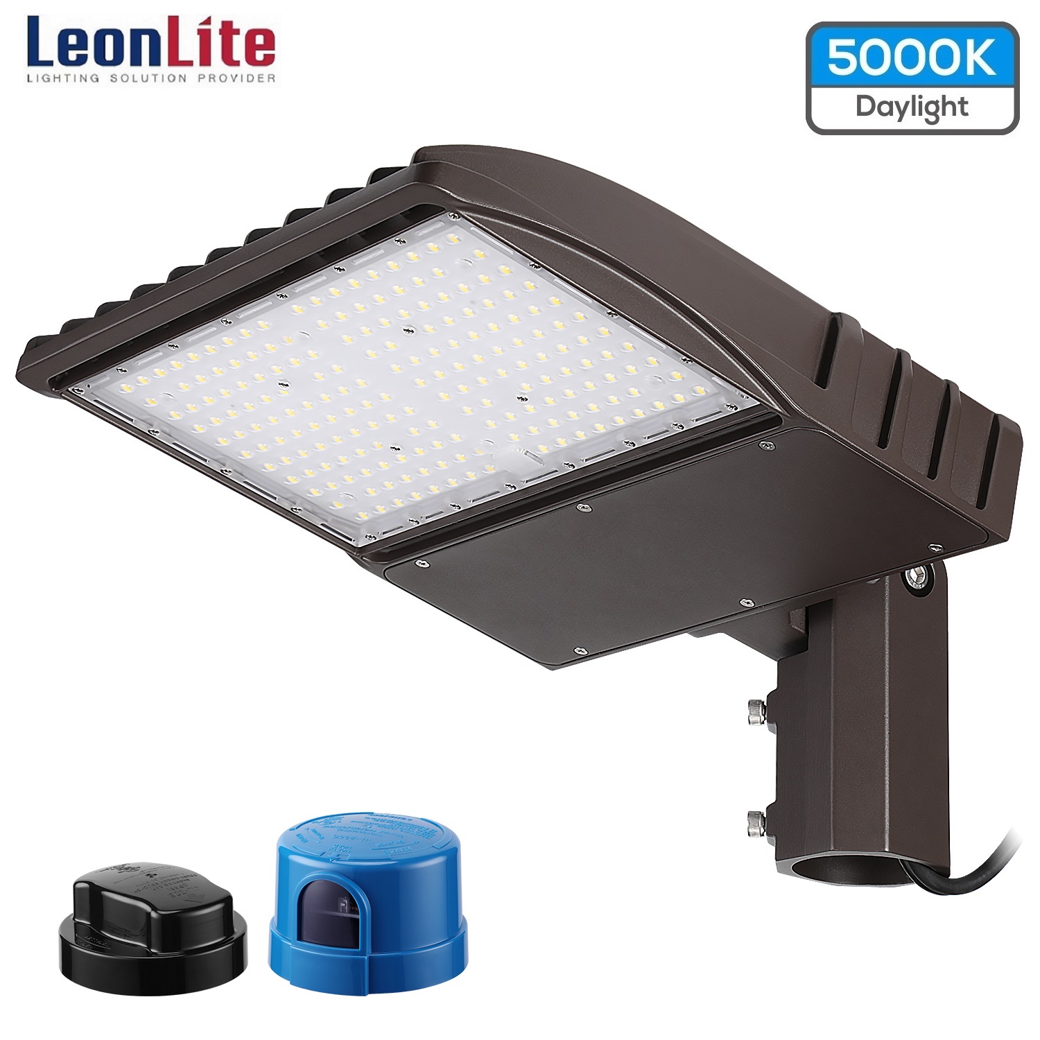 LEONLITE 150W LED Parking Lot Light, UL Listed Dusk to Dawn Area Light with Photocell, IP65 Waterproof Slipfitter Mount Shoebox, 5000K Daylight for Driveway, Street, Playground, Shorting Cap Included - image 1 of 7