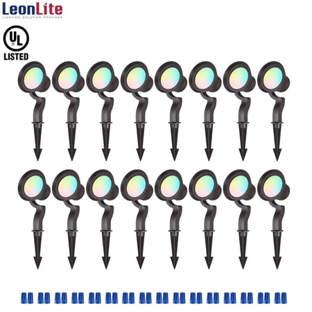 LEONLITE 16 Pack 3CCT Dimmable LED Landscape Spotlights Outdoor, 3000K/4000K/5000K Selectable, 12-24V Low Voltage Wall Wash Lighting, Aluminum