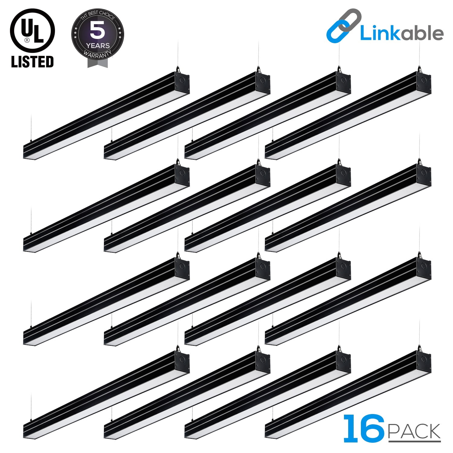 LEONLITE 16 Pack 4ft LED Dimmable Lighting Fixture, LED Linkable Linear Shop Light, Ceiling Light for Garage, Basement, Workshop, 4000K Cool White, Black