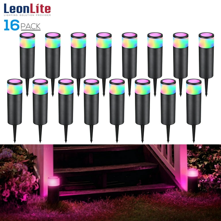 LEONLITE 16 Pack Low Voltage Color Changing LED Landscape Lighting 4.5W Bollard Pathway Lights 12V 24V AC DC Aluminum Walmart