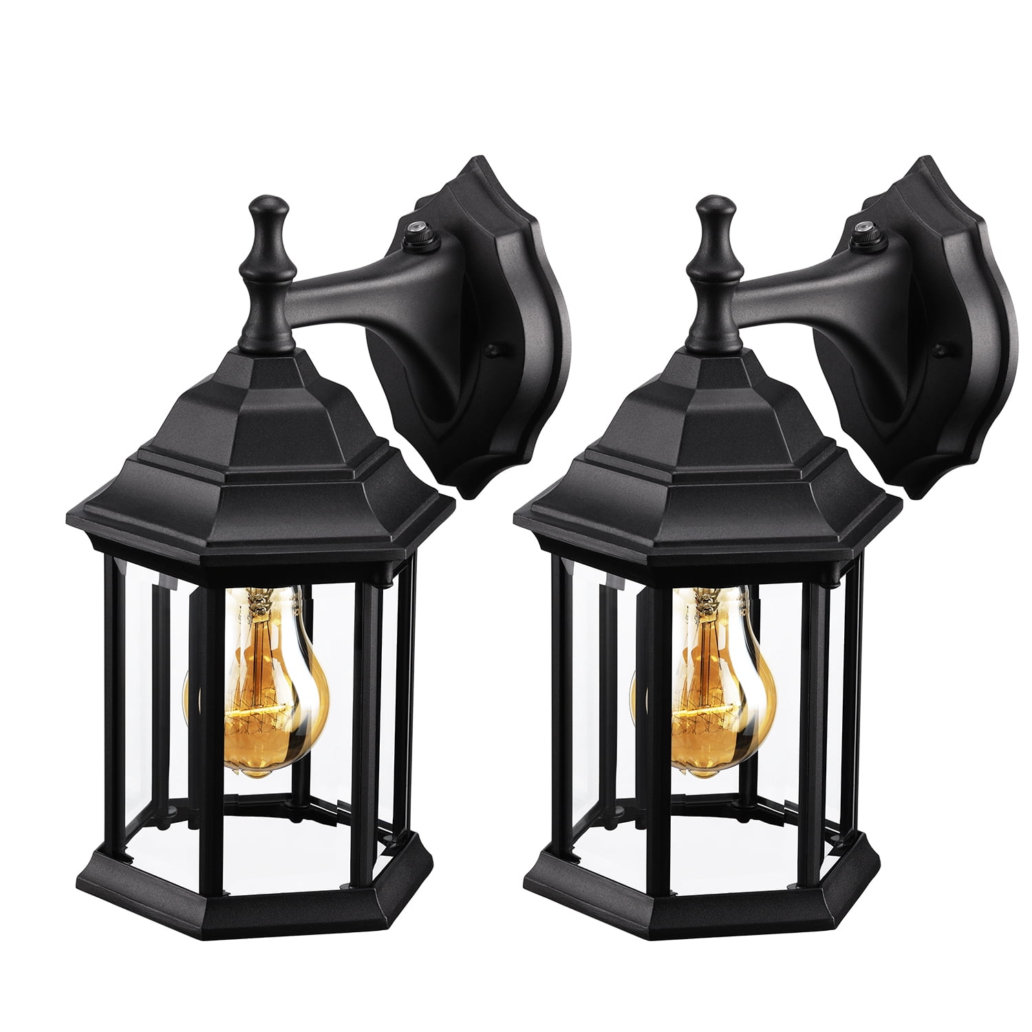 2 Pack Dusk to Dawn Sensor Outdoor Wall Lanterns, Exterior Wall Light Fixture with E26 Socket, UL Listed, Wall Mount Sconce Waterproof Matte Black Wall Lamp with Clear Glass