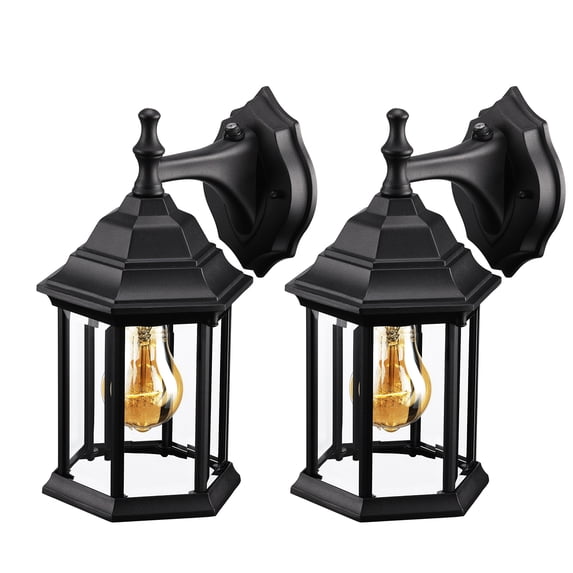 2 Pack Dusk to Dawn Sensor Outdoor Wall Lanterns, Exterior Wall Light Fixture with E26 Socket, UL Listed, Wall Mount Sconce Waterproof Matte Black Wall Lamp with Clear Glass