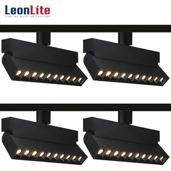LEONLITE 24W Dimmable LED Track Lighting Heads, Rotatable 10 Heads LED Linear Track Light, Compatible with H Type Track System, 1300lm, 120W Eqv., CRI90, 3000K Warm White, Black, Pack of 4