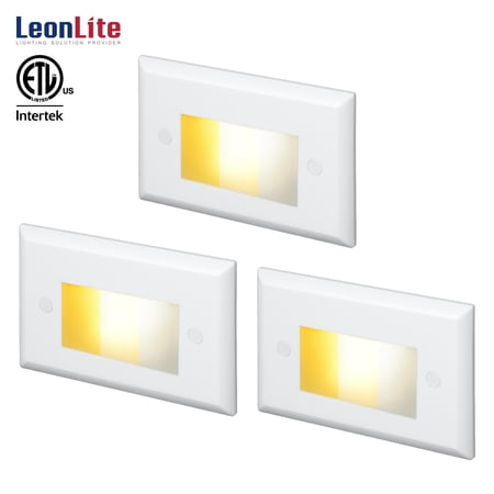 LEONLITE 3 Pack 3CCT Dimmable 120-277V Step Light LED, 2700K/3000K/4000K Selectable, 2.5W Vertical Stair Light, IP65 Waterproof, White
