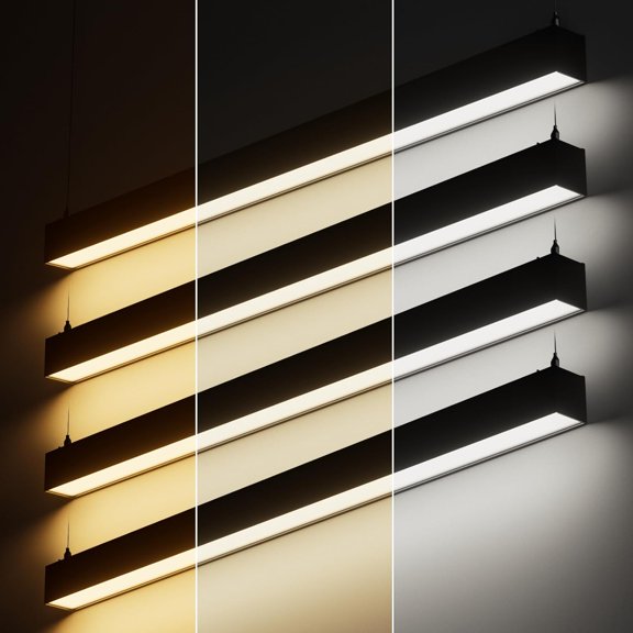 LEONLITE 4FT Linkable LED Linear Light, Dimmable Architectural LED Suspension Office Lighting Fixture, 3CCT, ETL Listed, Matte Black Aluminum Housing, Pack of 4