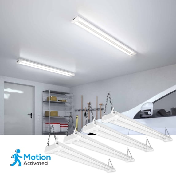 LEONLITE 4ft Linkable LED Motion Sensor Shop Lights, 40W(120W Equiv.), 4000lm, 5000K Daylight, Pack of 4