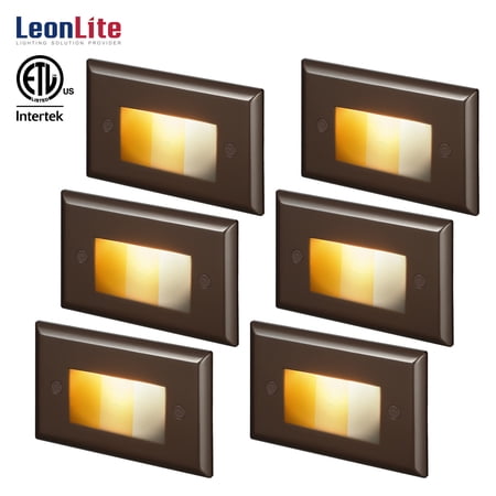 LEONLITE 6 Pack 3CCT Dimmable 120-277V Step Light LED, 2700K/3000K/4000K Selectable, 2.5W Vertical Stair Light, IP65 Waterproof, Oil Rubbed Bronze